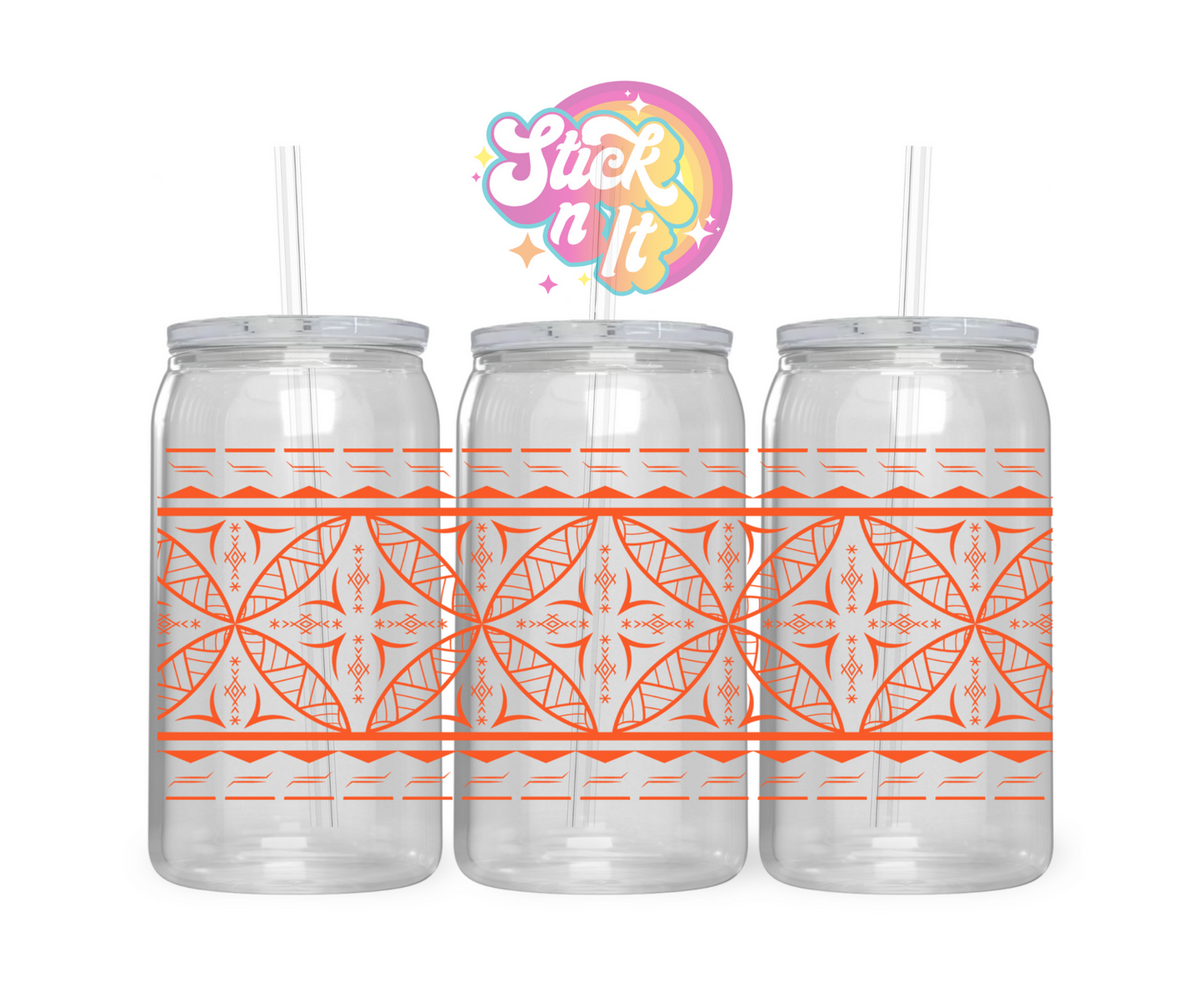Acrylic cup featuring a Pacific Islands Samoa design in orange
