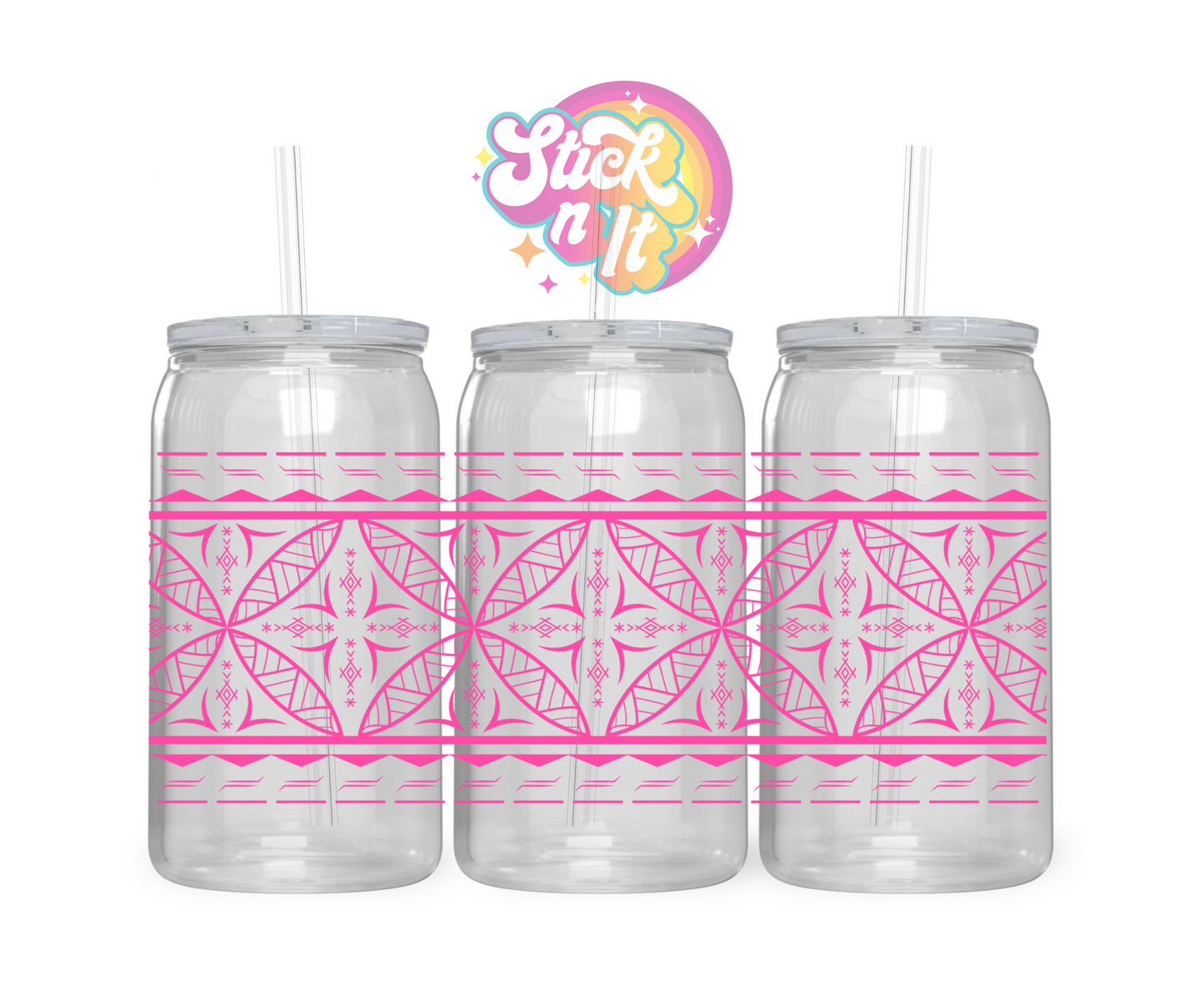 Acrylic cup featuring a Pacific Islands Samoa design in pink