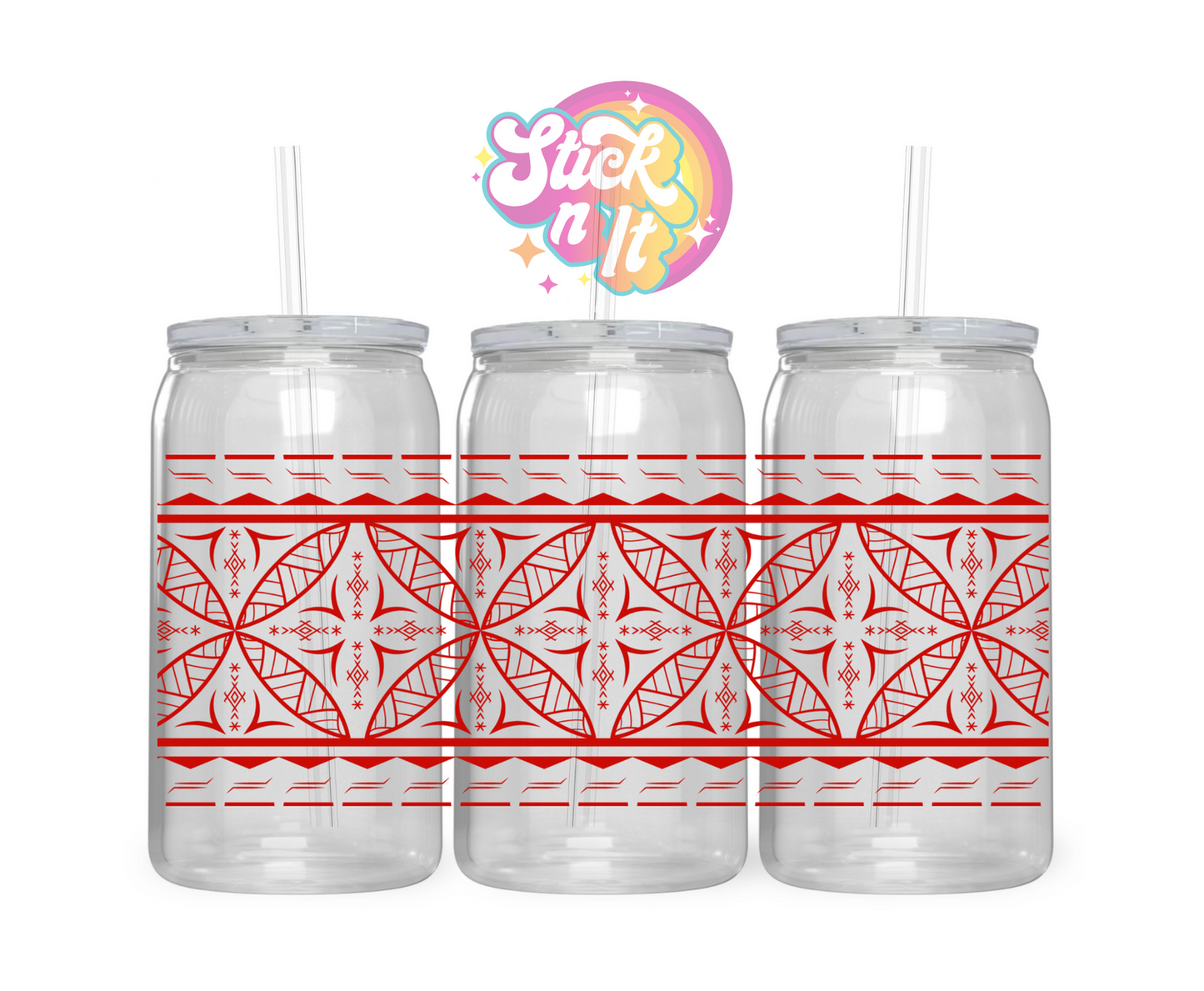 Acrylic cup featuring a Pacific Islands Samoa design in red