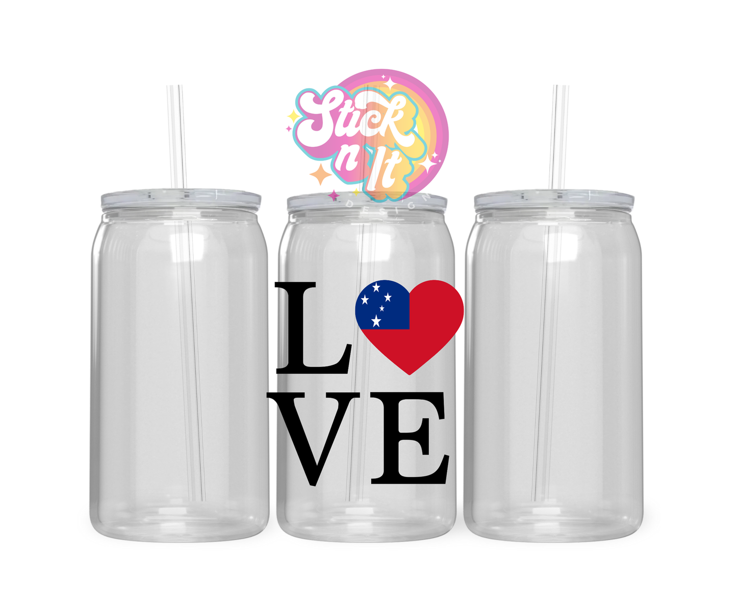 Acrylic cup with love and heart shaped Samoa flag