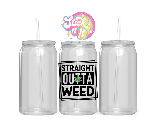 420 themed stainless steel insulated tumbler featuring quote Straight outta weed