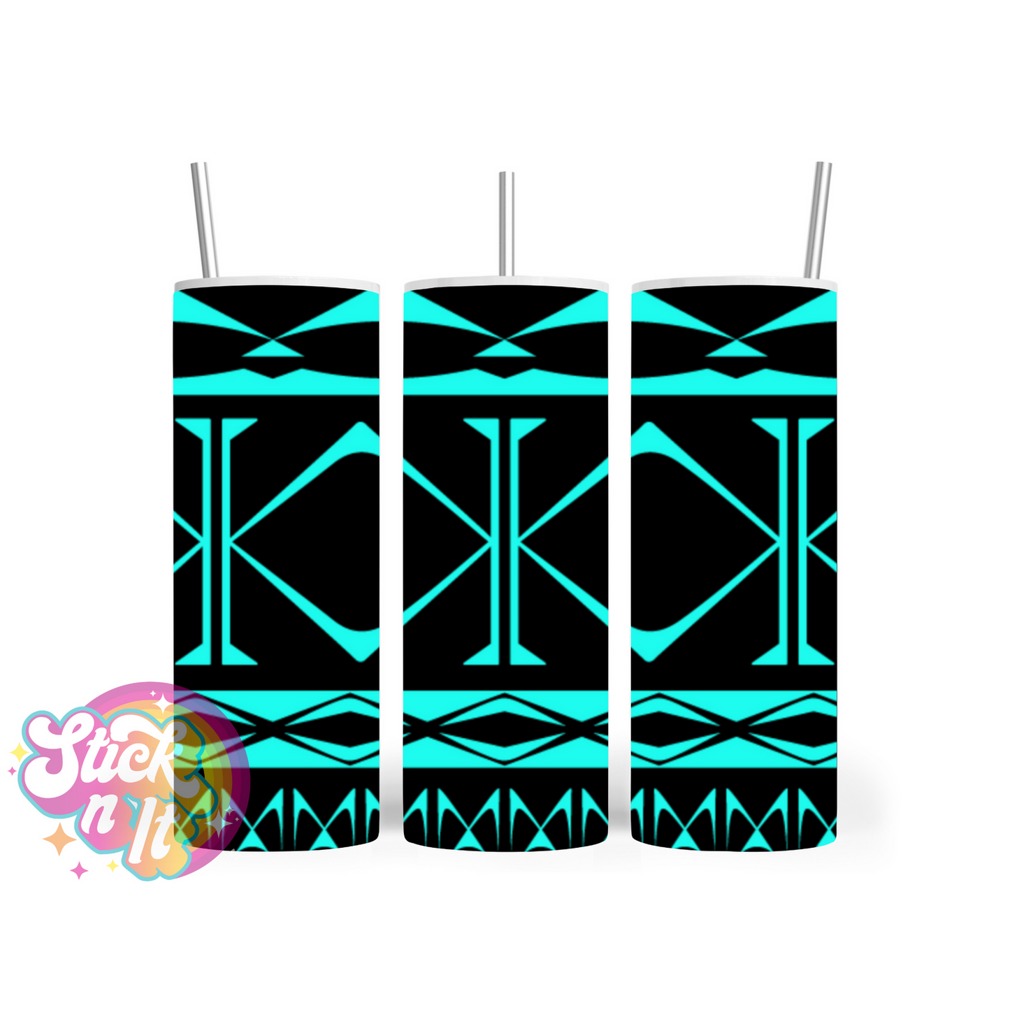 Insulated tumbler featuring Cook Islands Polynesian design in aqua