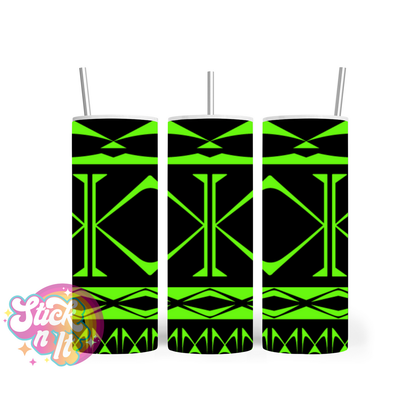Insulated tumbler featuring Cook Islands Polynesian design in lime