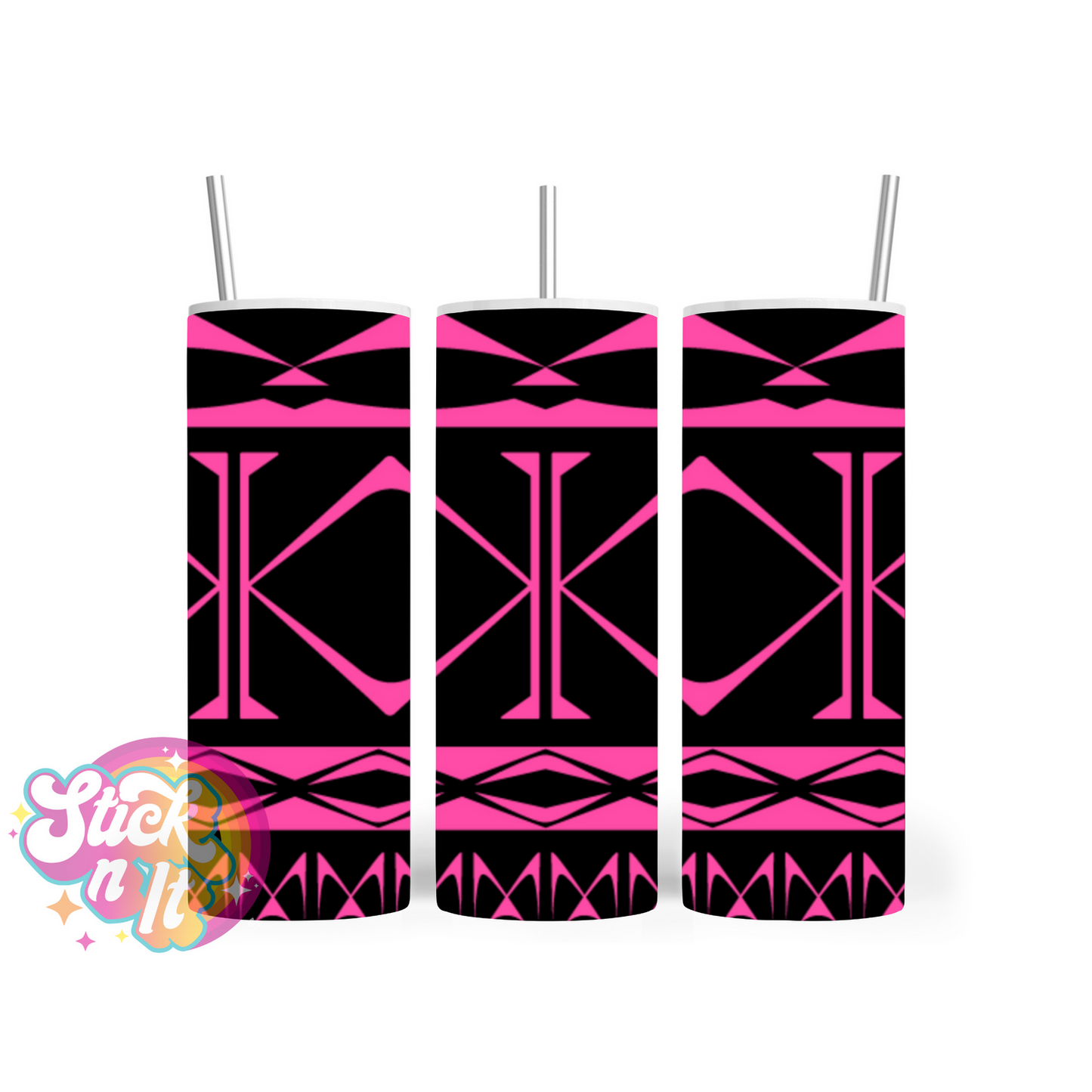 Insulated tumbler featuring Cook Islands Polynesian design in pink