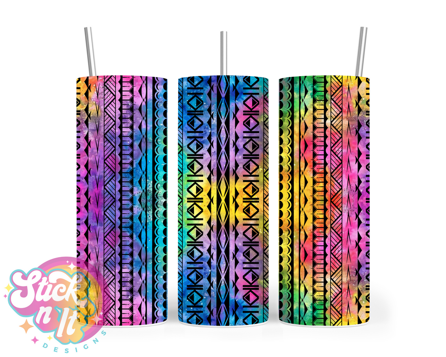 Stainless steel tumbler featuring Cook Islands Polynesian design in watercolour