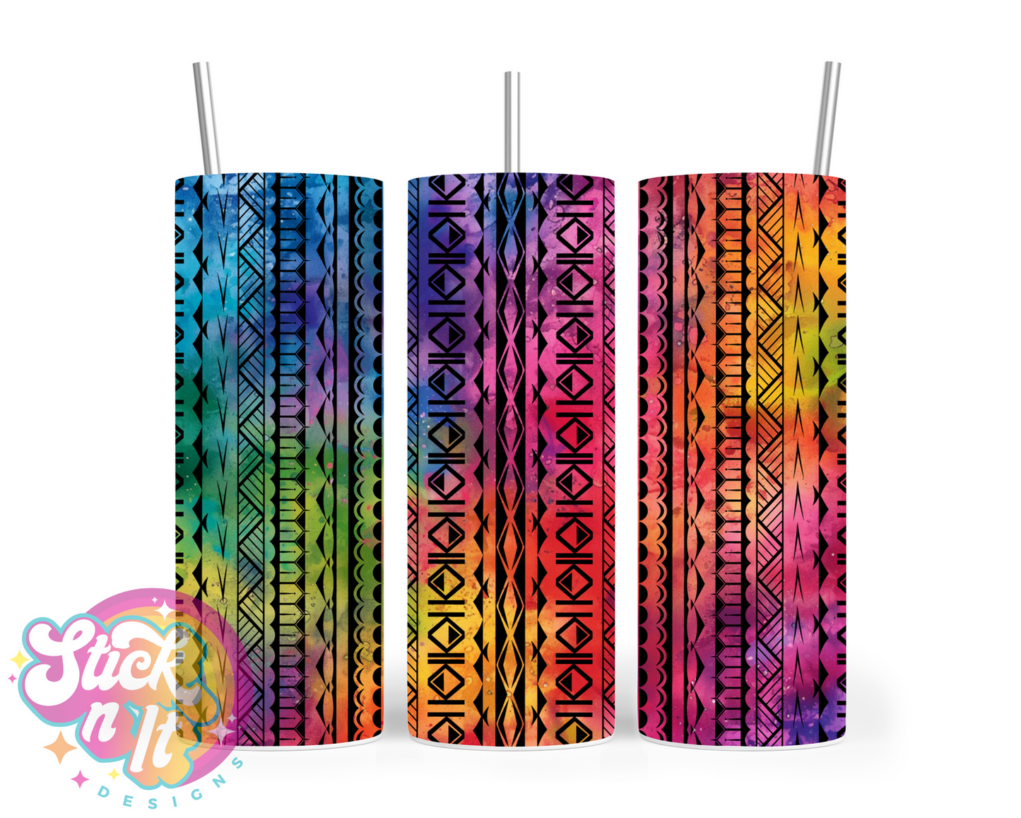 Stainless steel tumbler featuring Cook Islands Polynesian design in water colour