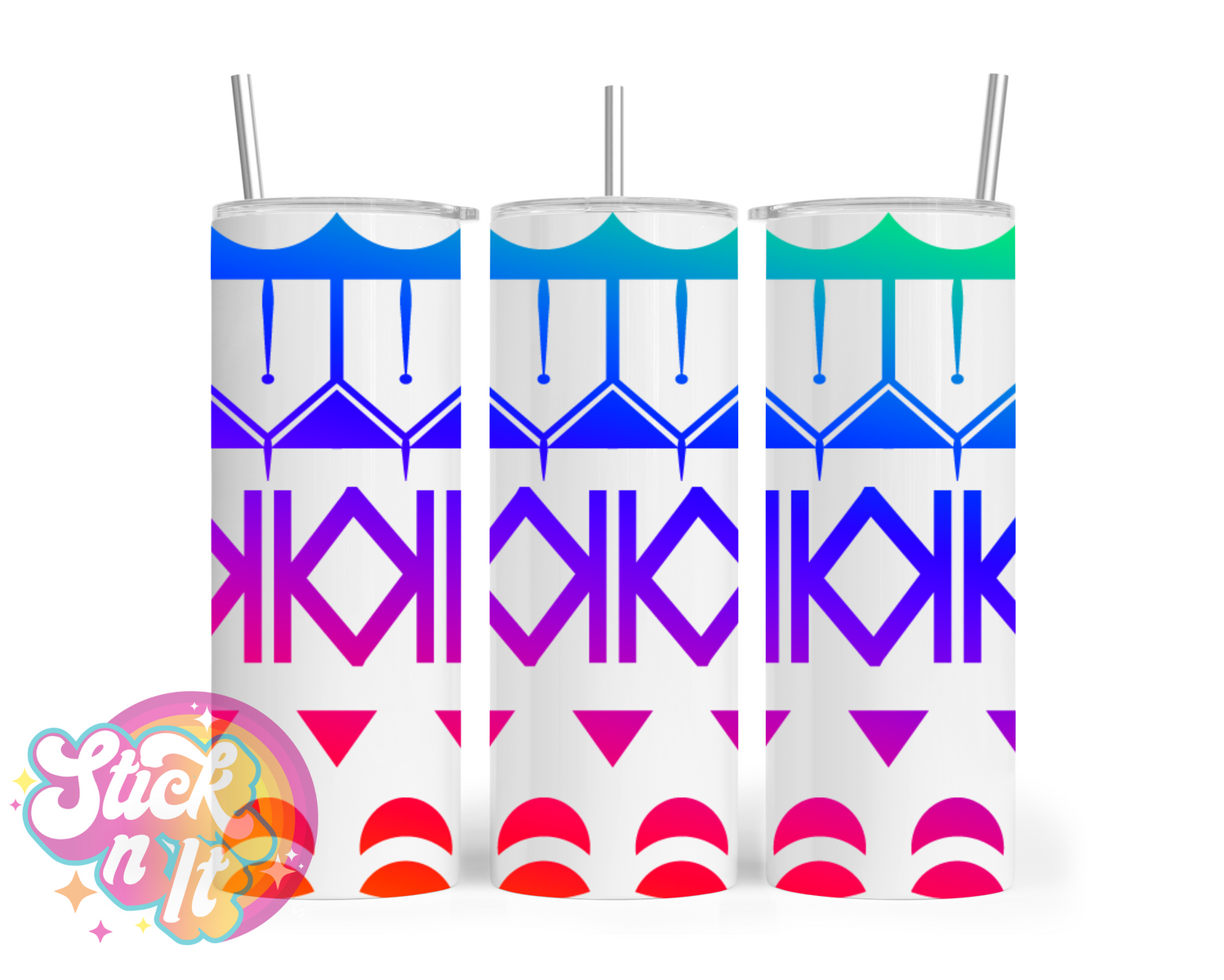 Stainless steel tumbler featuring Pacific Islands Cook Islands design in neon