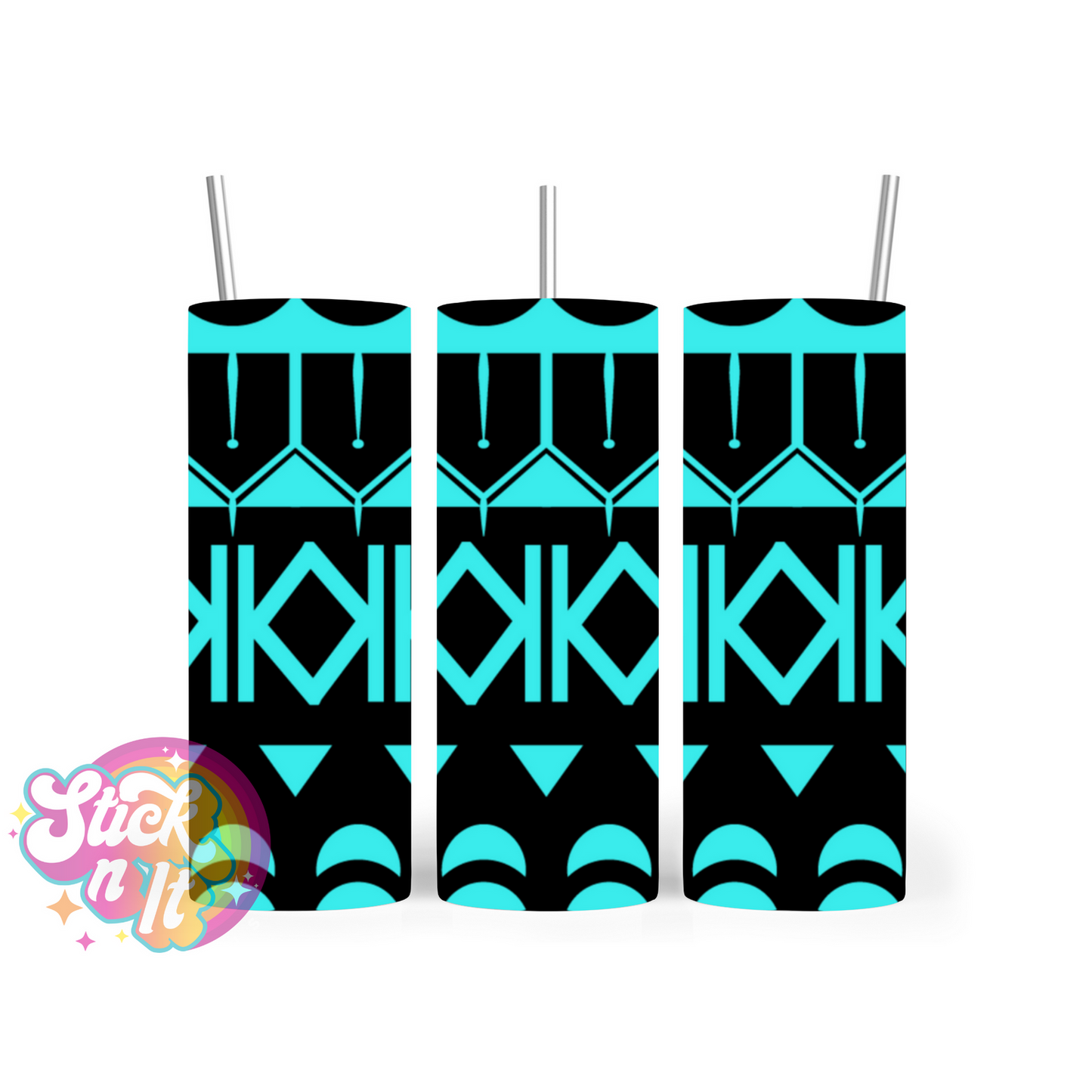 Stainless steel tumbler featuring Pacific Islands Cook Islands design in aqua