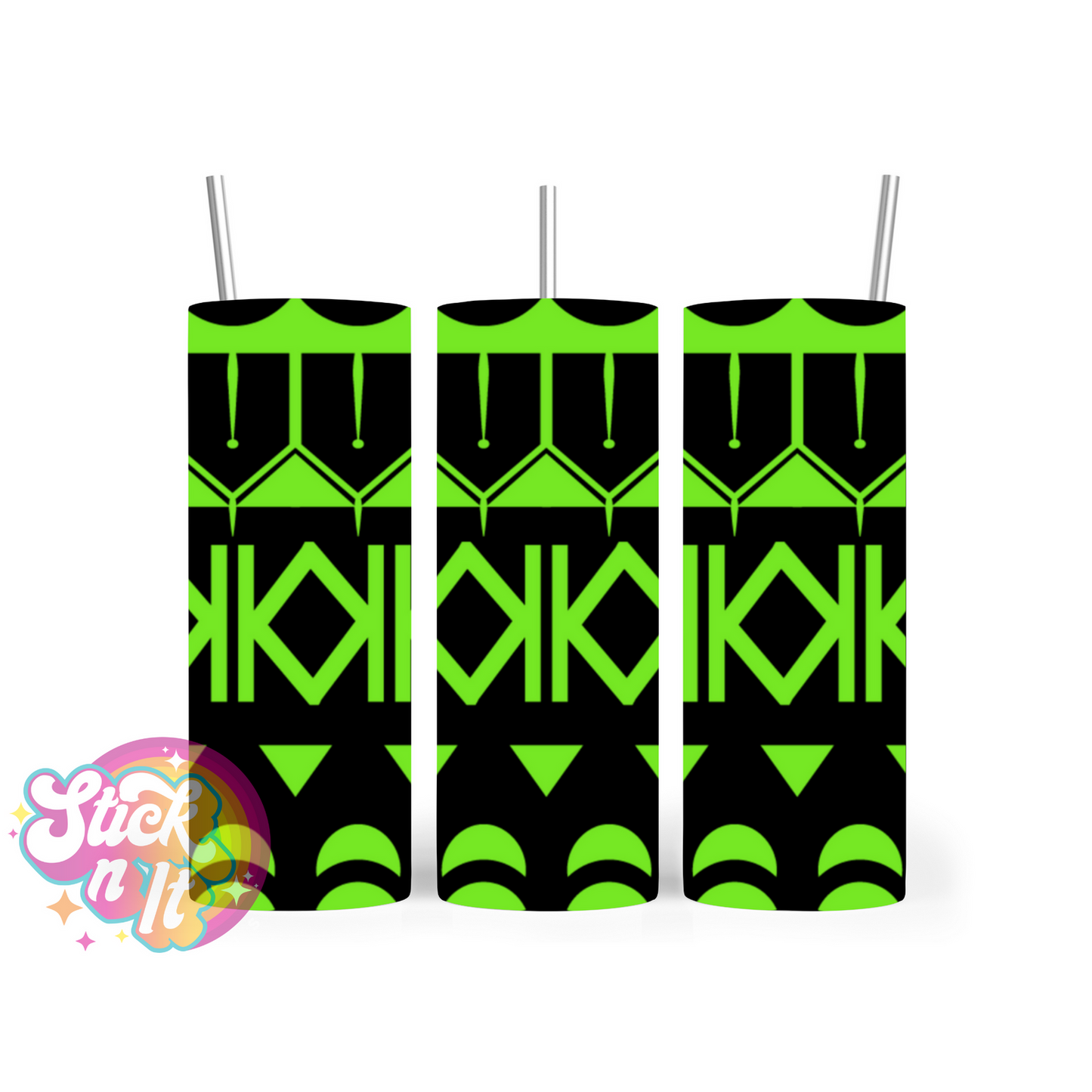 Stainless steel tumbler featuring Pacific Islands Cook Islands design in lime