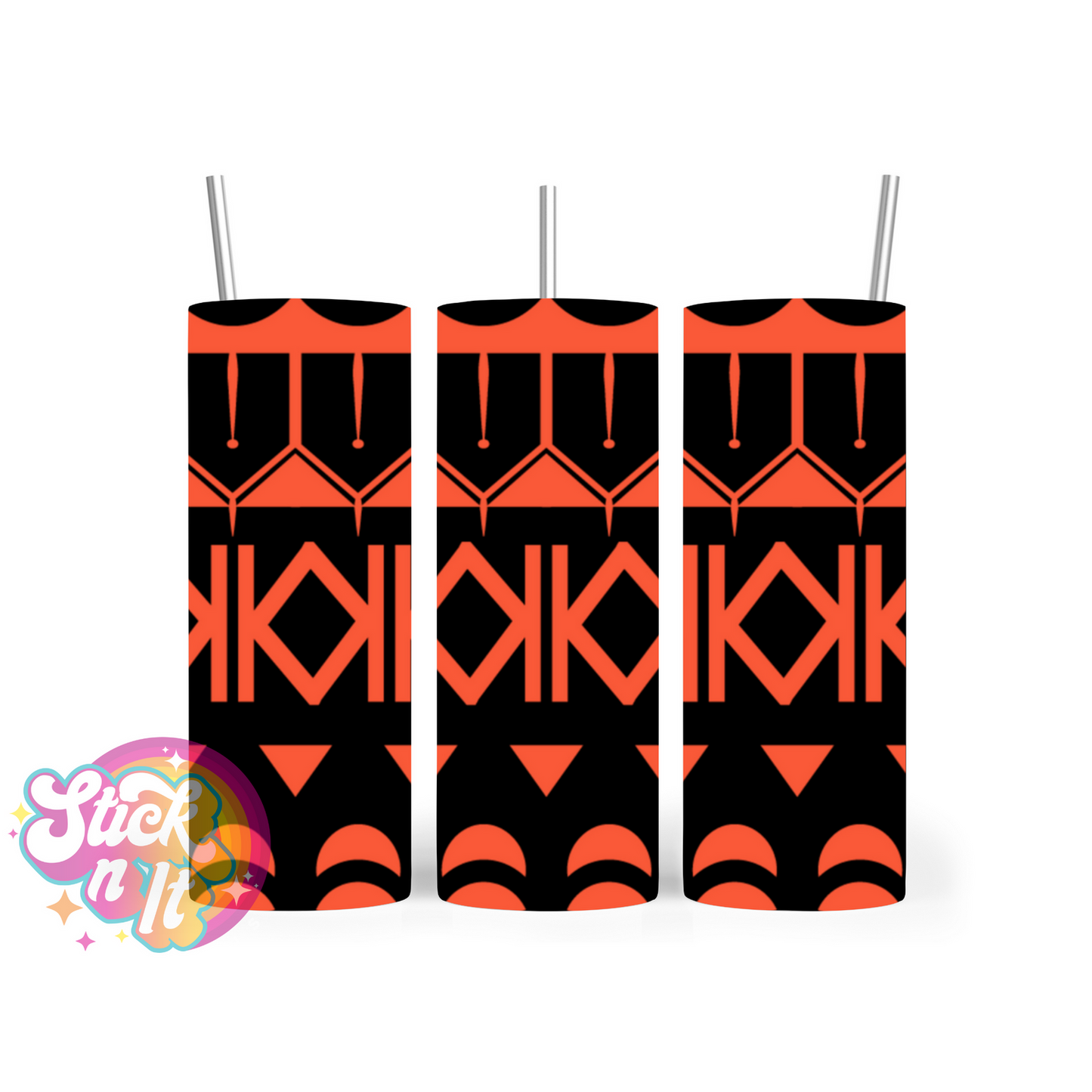 Stainless steel tumbler featuring Pacific Islands Cook Islands design in orange