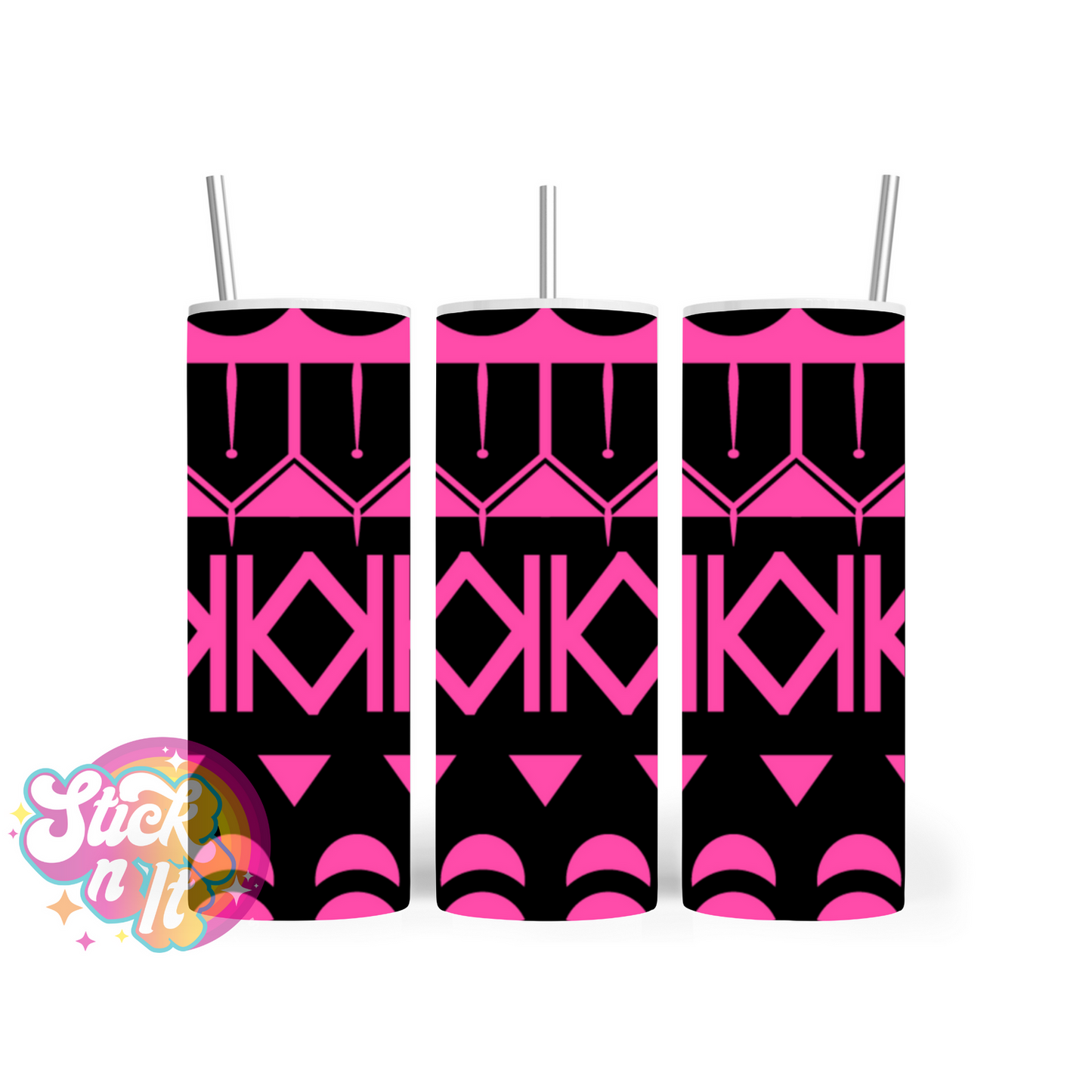 Stainless steel tumbler featuring Pacific Islands Cook Islands design in pink
