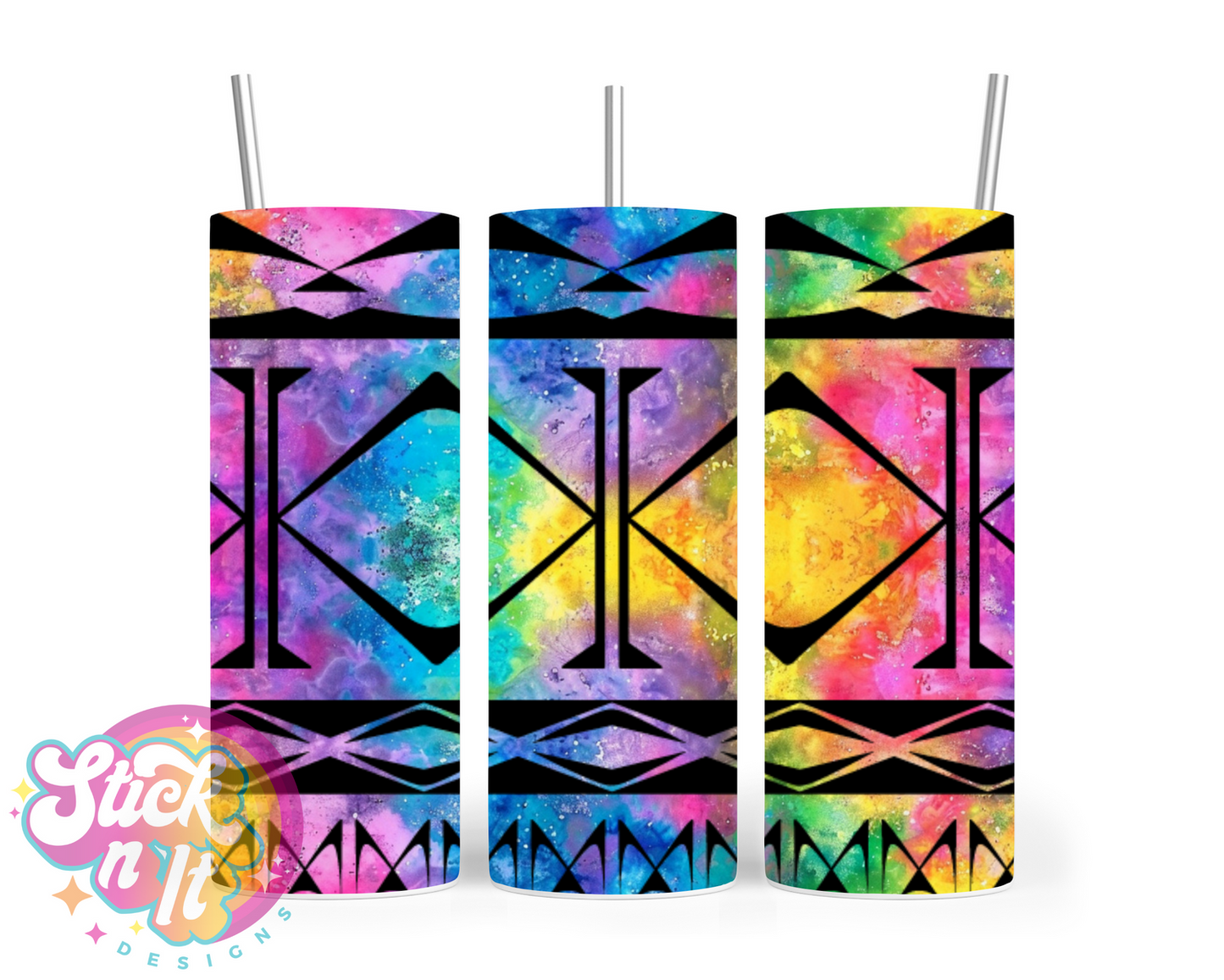 Insulated tumbler featuring Cook Islands Polynesian design in watercolour