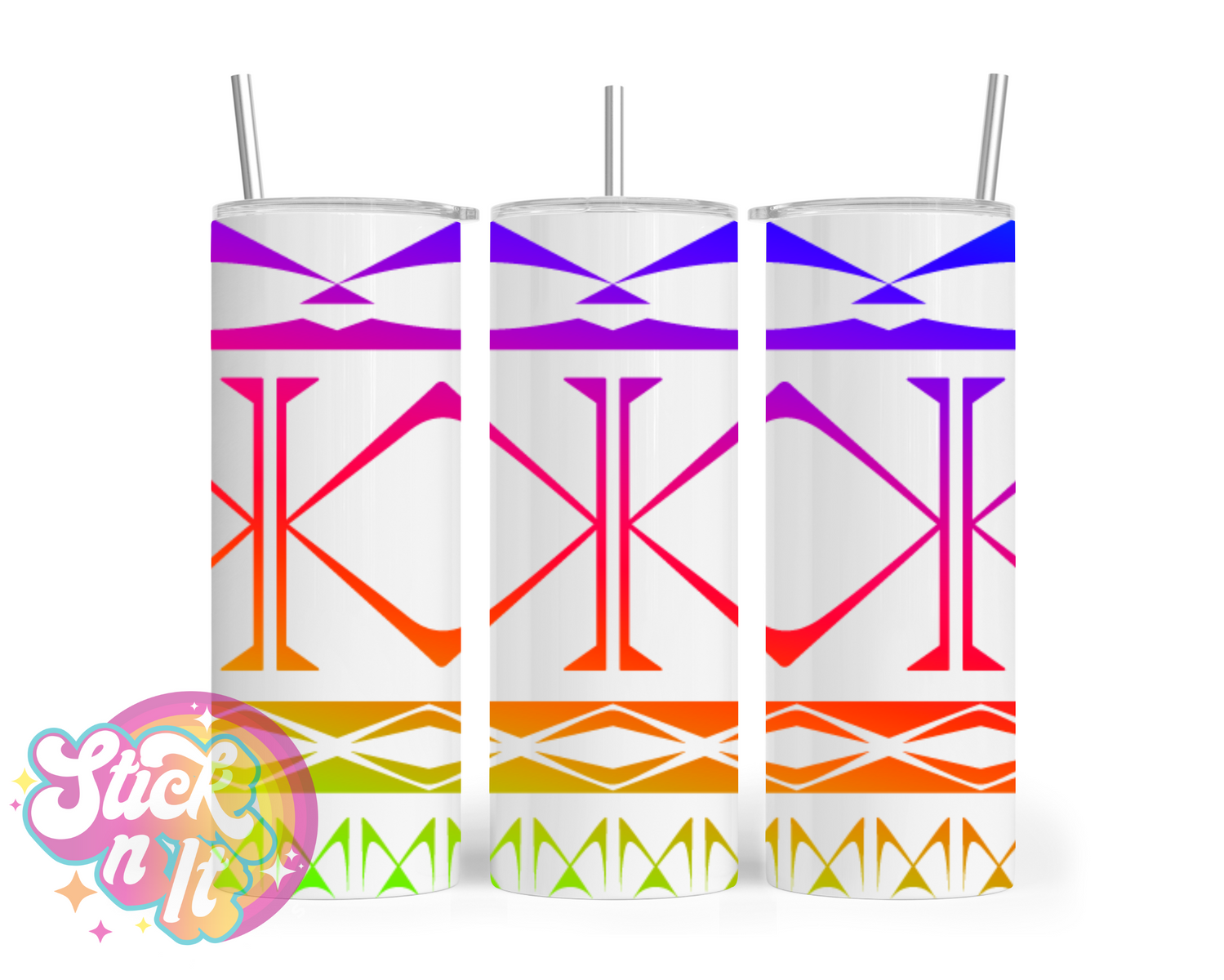 Insulated tumbler featuring Cook Islands Polynesian design in neon