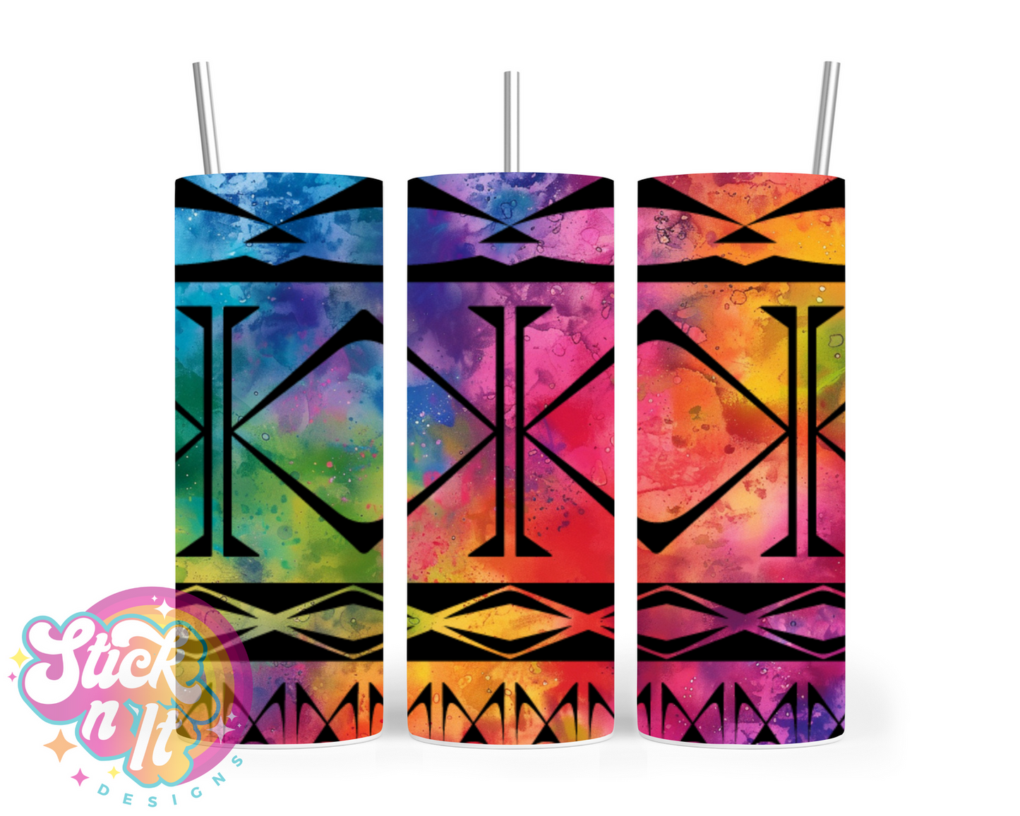Insulated tumbler featuring Cook Islands Polynesian design in water colour
