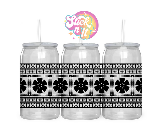 Acrylic cup featuring a Melanesian Fiji wrap design in black