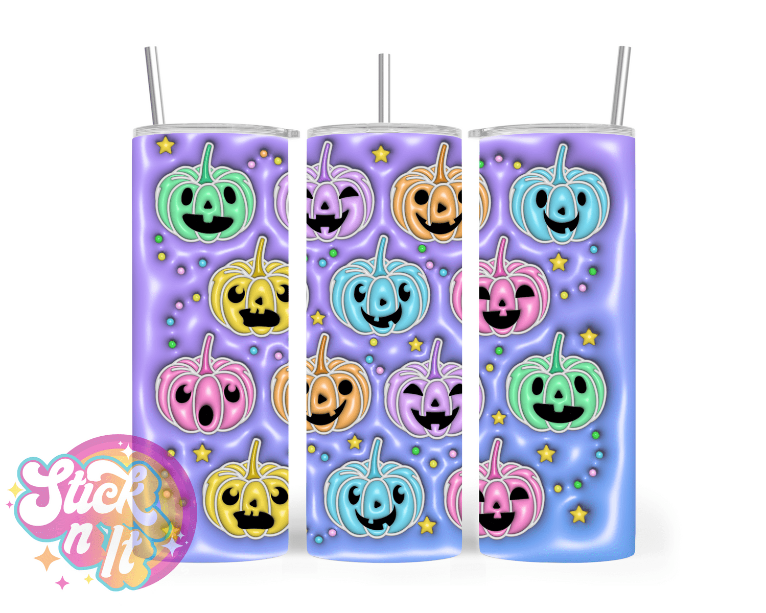 Stainless steel insulated tumbler featuring cute pastel pumpkins