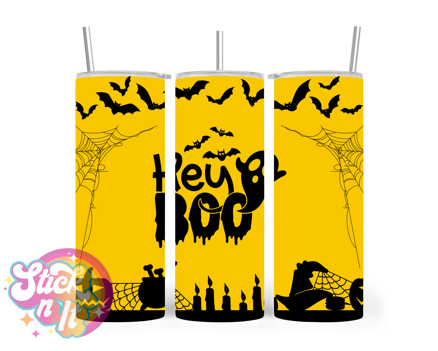 Stainless steel insulated tumbler with quote HEY BOO