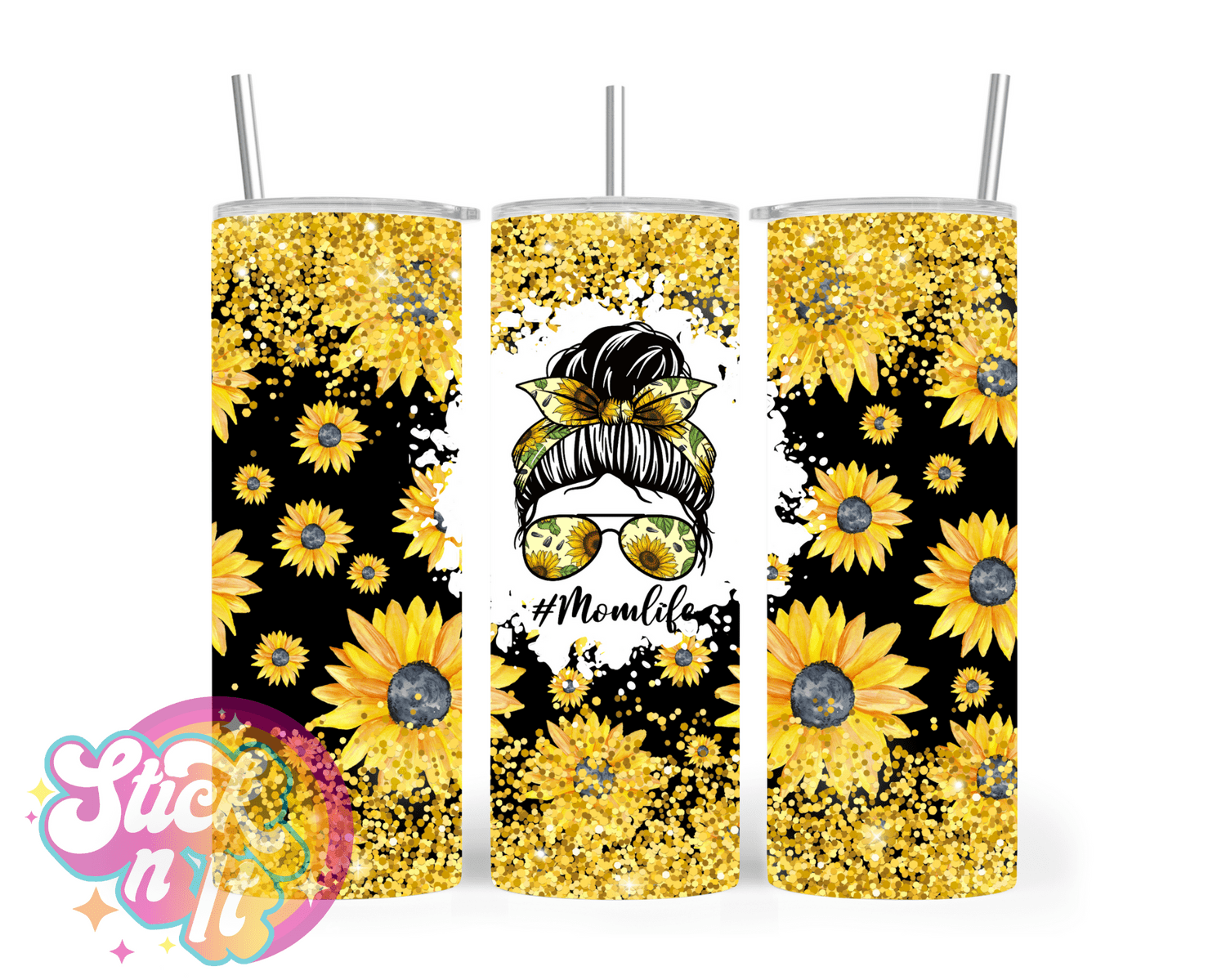 Stainless steel insulated tumbler featuring quote #momlife