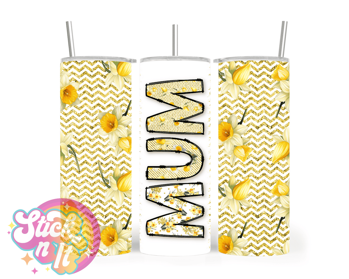 Stainless steel insulated tumbler for mum with flowers in yellow