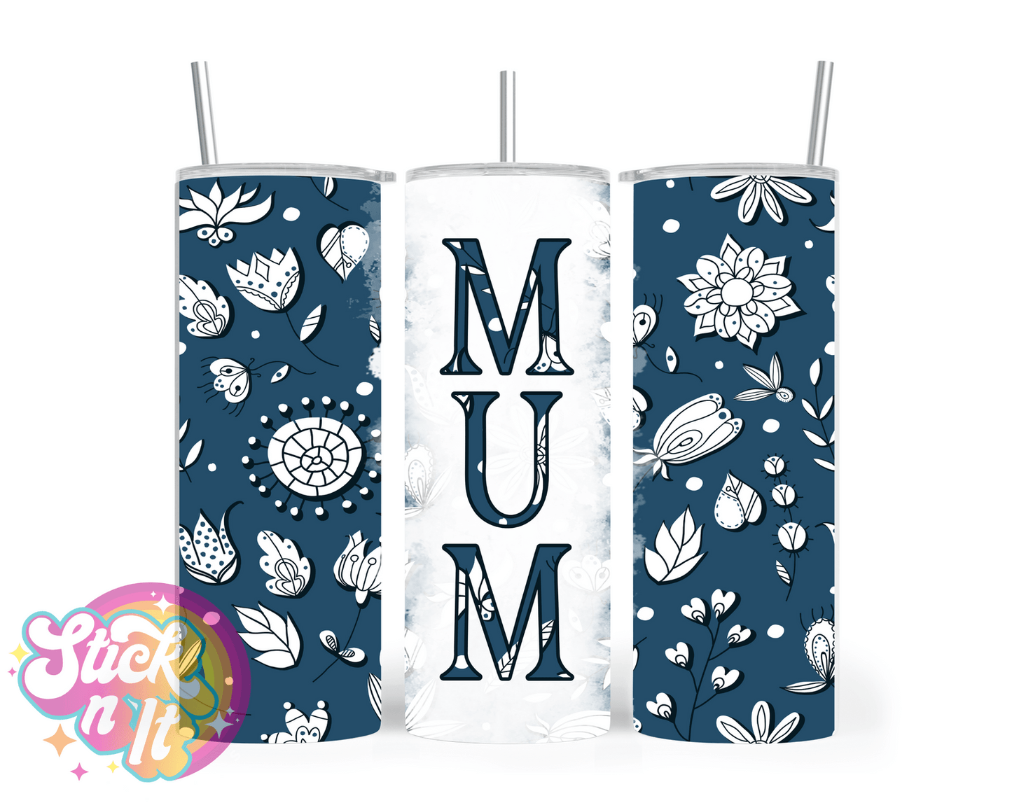 Stainless steel insulated tumbler for mum with flowers in teal