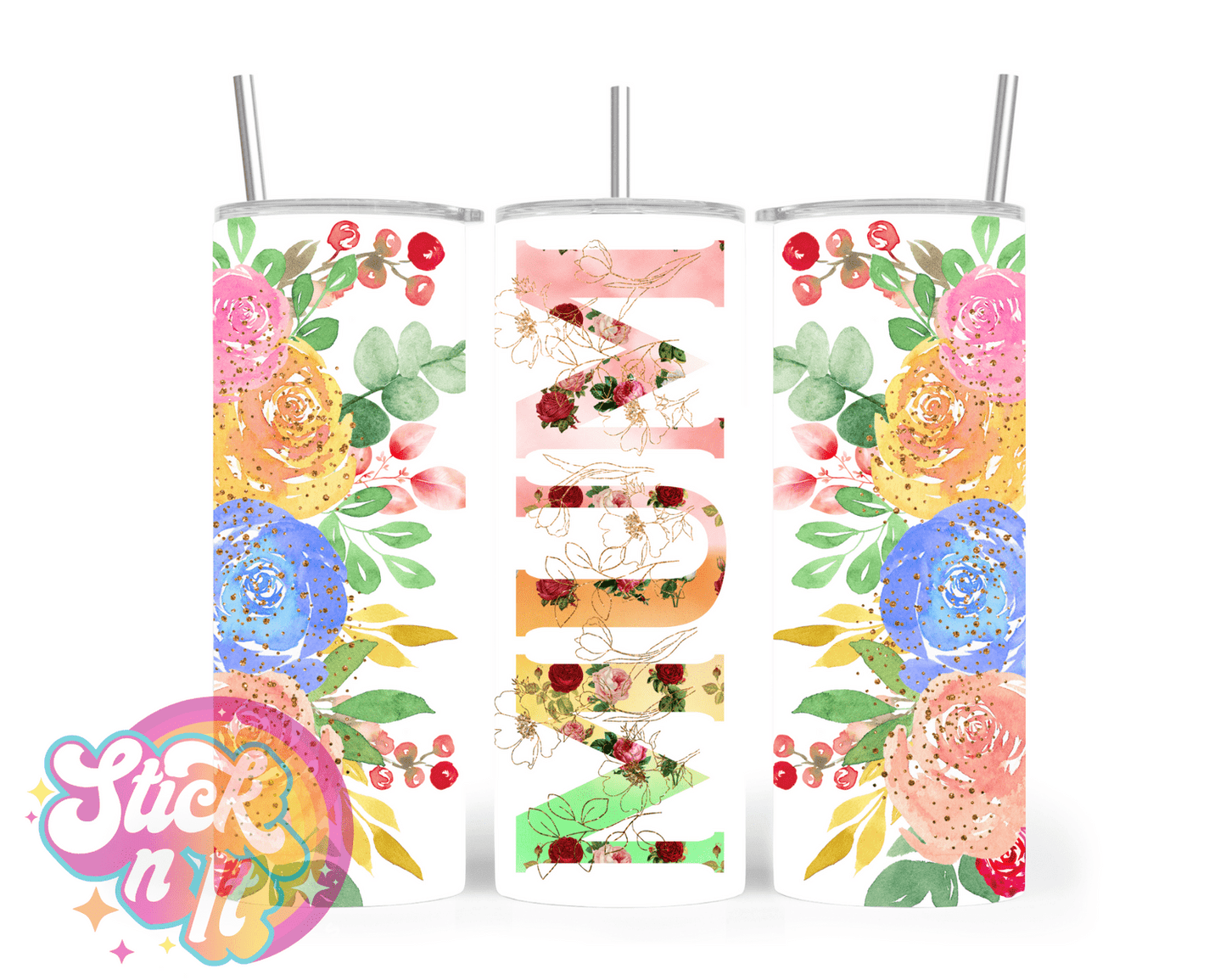 Stainless steel insulated tumbler for mum with flowers in pastels