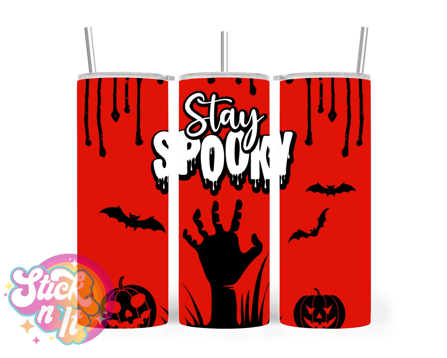 Stainless steel insulated tumbler with quote Stay spooky