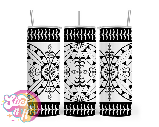 Insulated tumbler with Polynesian Niue design in black and white