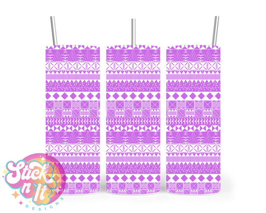 Insulated tumbler with white Polynesian Niue design in purple