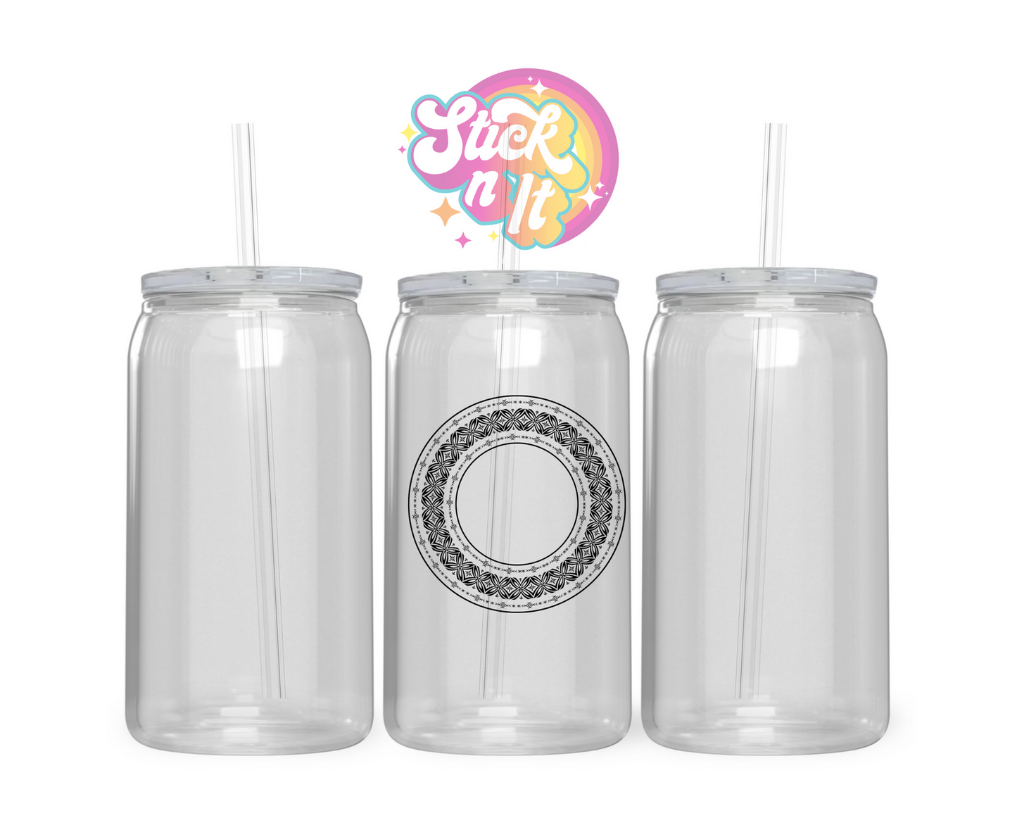 Acrylic cup featuring a round Pacific Islands Samoa design wrap in black