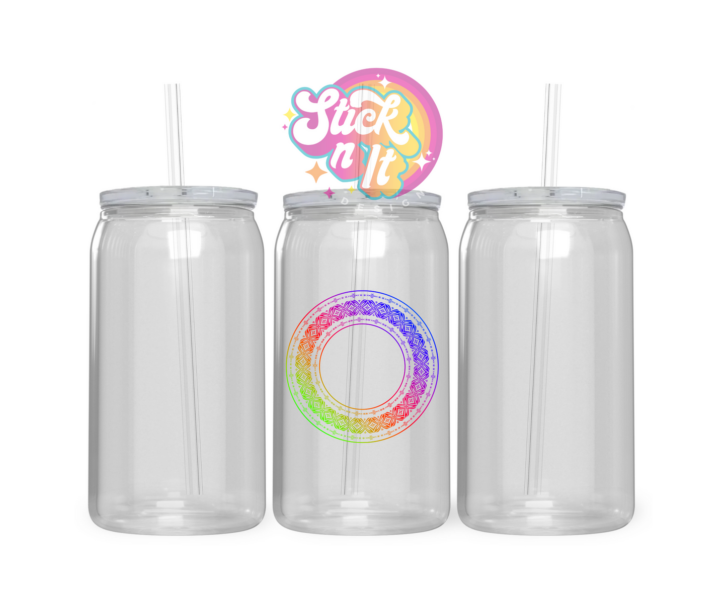 Acrylic cup featuring a round Pacific Islands Samoa design wrap in neon