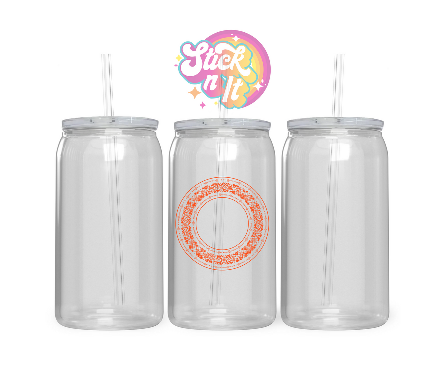 Acrylic cup featuring a round Pacific Islands Samoa design wrap in orange