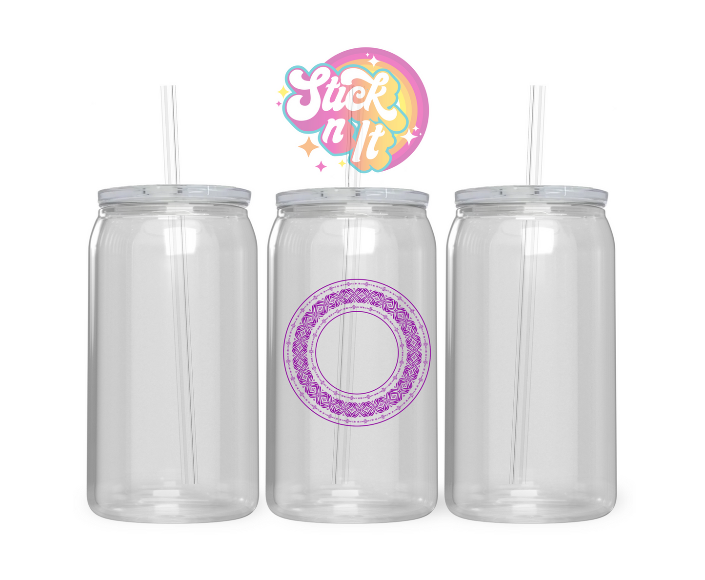 Acrylic cup featuring a round Pacific Islands Samoa design wrap in purple