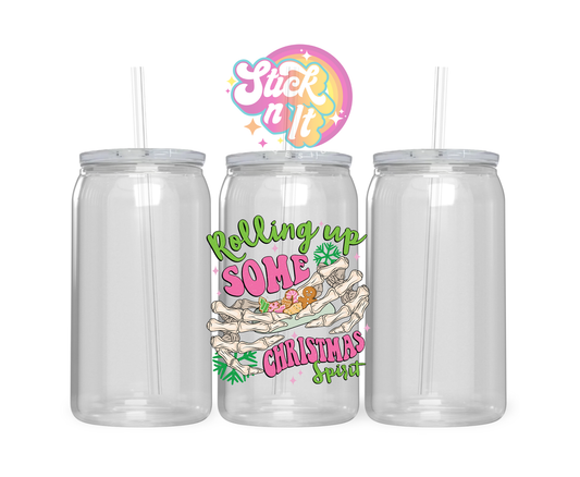 420 themed stainless steel insulated tumbler featuring quote Rolling up some Christmas spirit