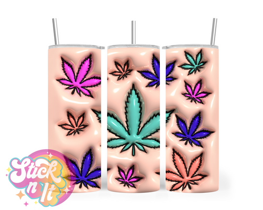 420 themed stainless steel insulated tumbler featuring pastel cannabis leaves