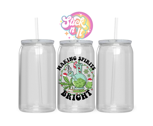420 themed stainless steel insulated tumbler featuring Christmas bong and quote Making spirits bright